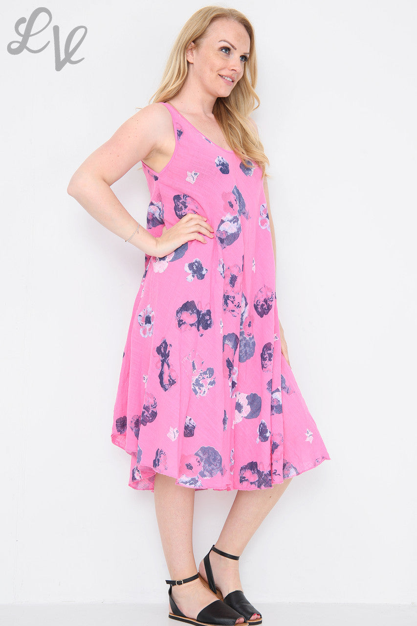 Ladies Floral Swing Dress Cerise Unit Price £11.99