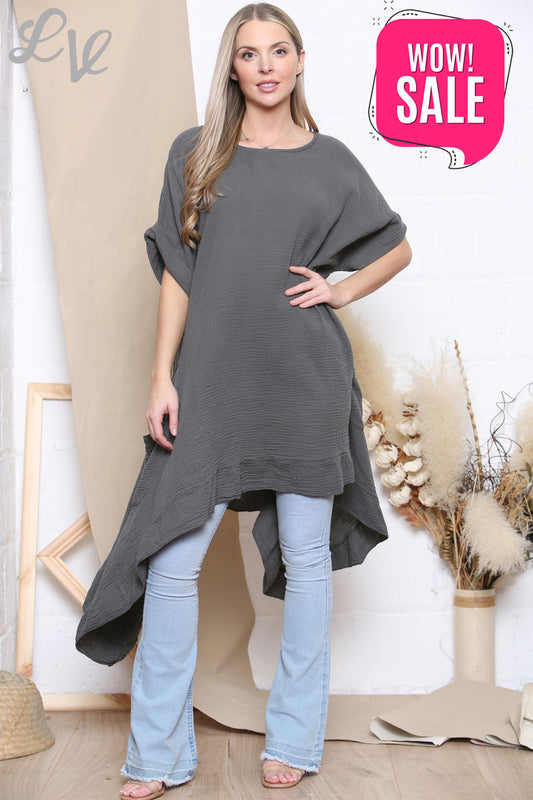 Dames Floaty Gedrapeerde Tuniek Top Houtskool