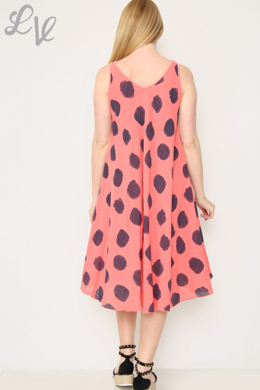 Dames Jurk met Stippen Koraal Stukprijs €11,99