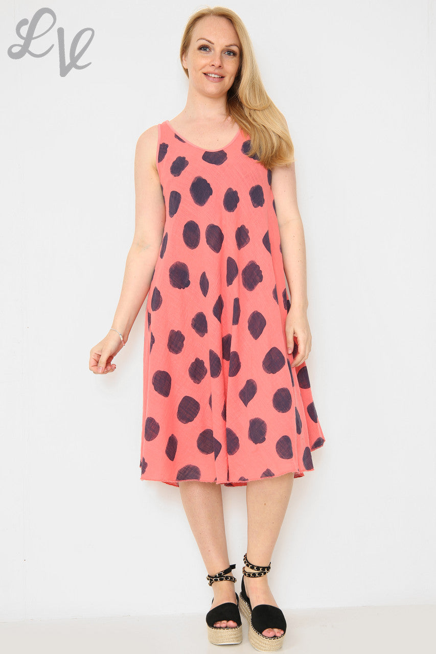 Dames Jurk met Stippen Koraal Stukprijs €11,99