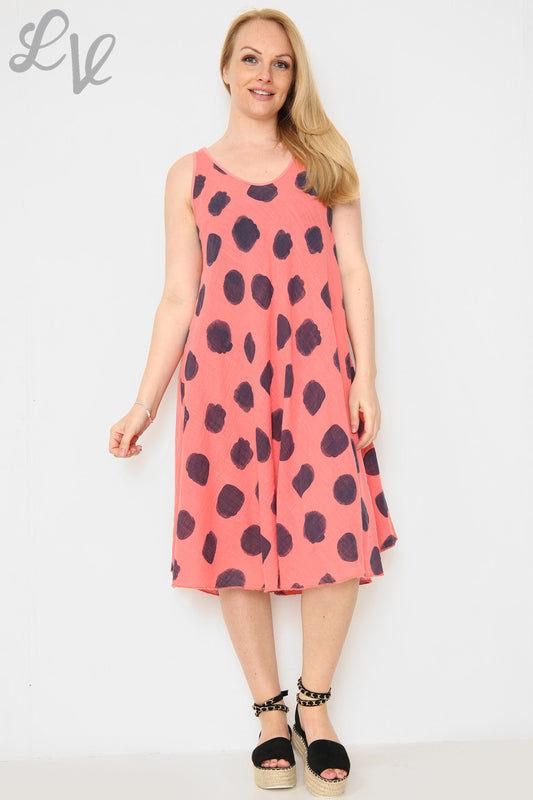 Dames Jurk met Stippen Koraal Stukprijs €11,99