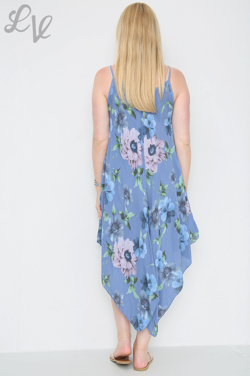 Ladies Flower Print Strappy Dress Denim Unit Price £8.99