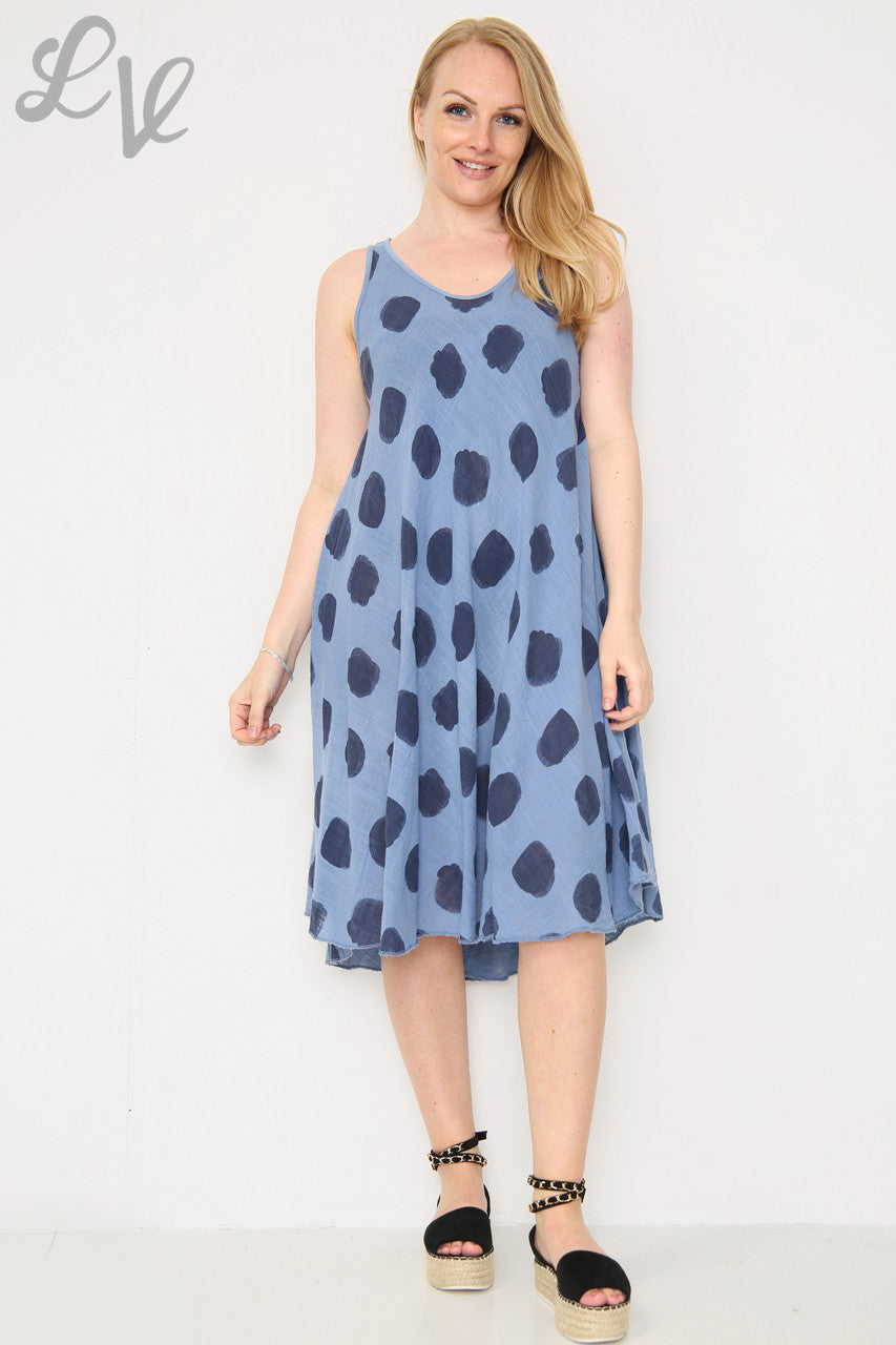 Dames Gestippelde Swingjurk Denim Eenheidsprijs € 11,99