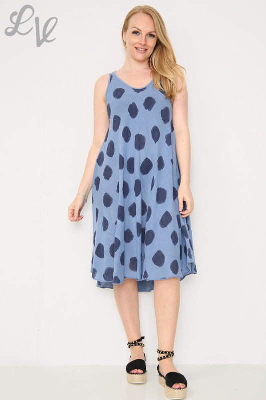 Dames Gestippelde Swingjurk Denim Eenheidsprijs € 11,99