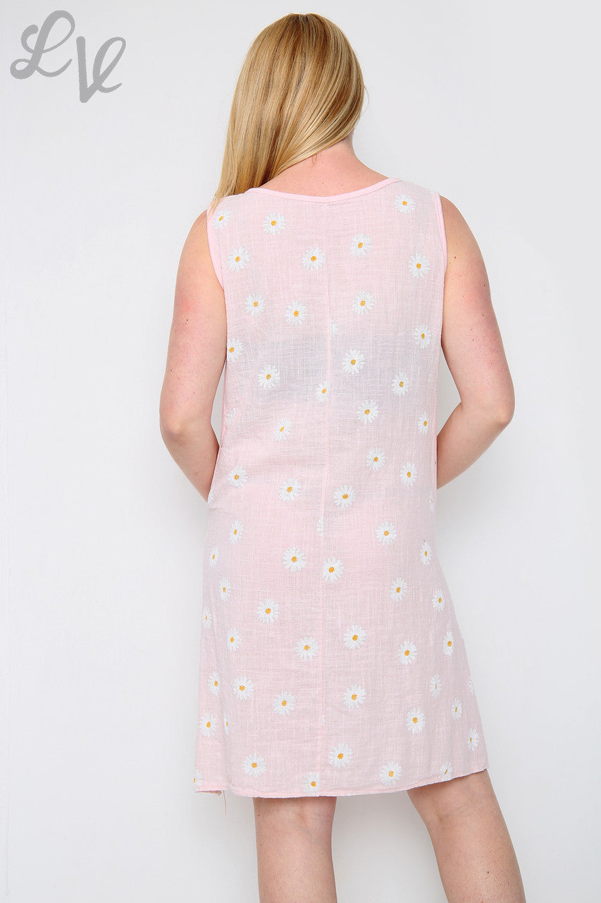 Ladies Daisy Print Sleeveless Dress Dusty Pink Unit Price £10.99