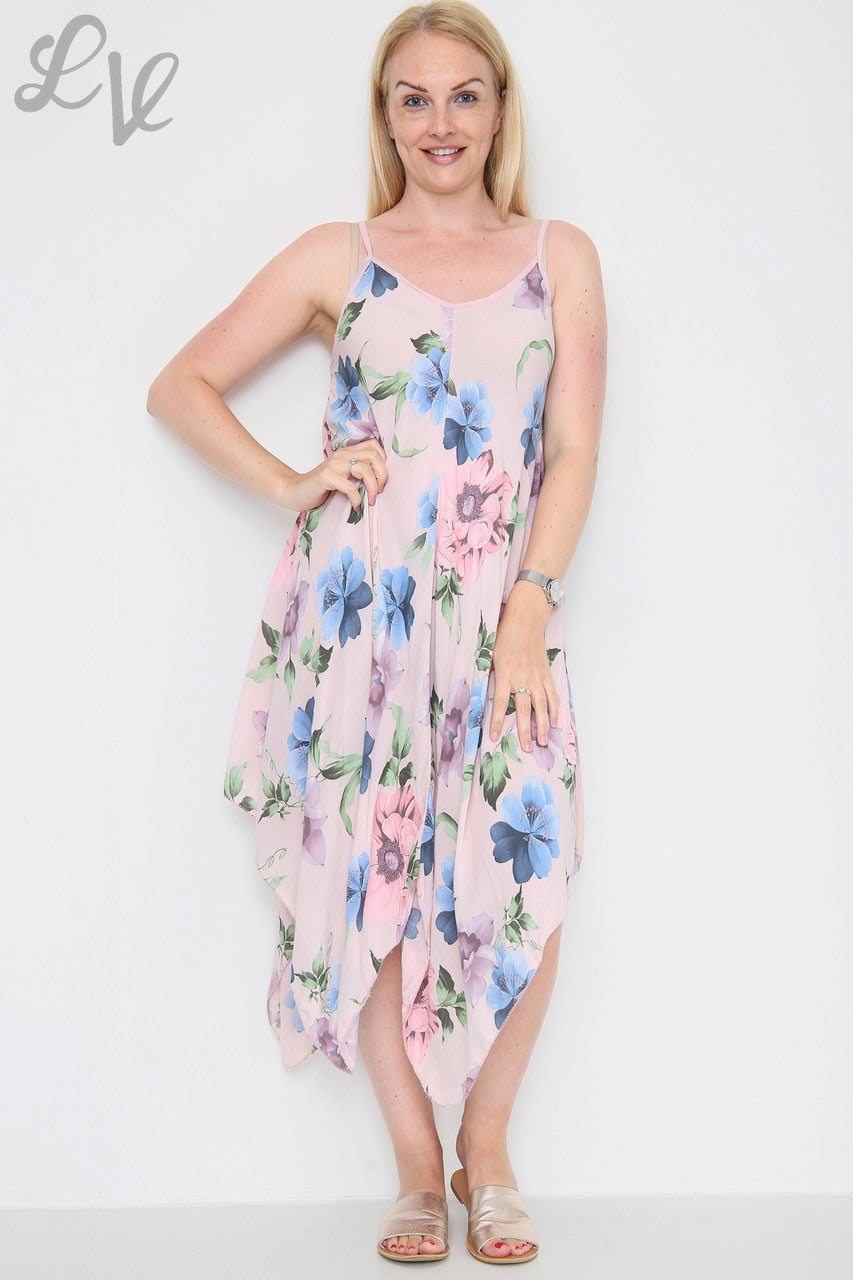 Ladies Flower Print Strappy Dress Dusty Pink Unit Price £8.99