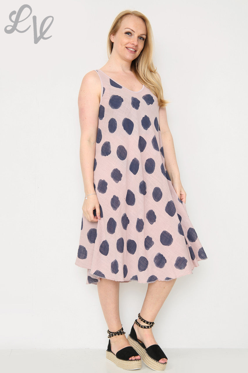 Ladies Spotty Swing Dress Dusty Pink Unit Price £11.99