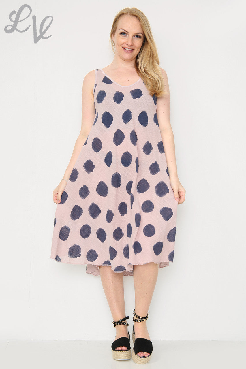 Ladies Spotty Swing Dress Dusty Pink Unit Price £11.99