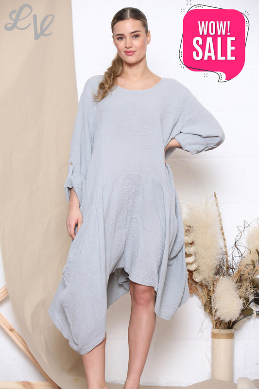 Dames Casual Gedrapeerde Jurk Tuniek Top Grijs