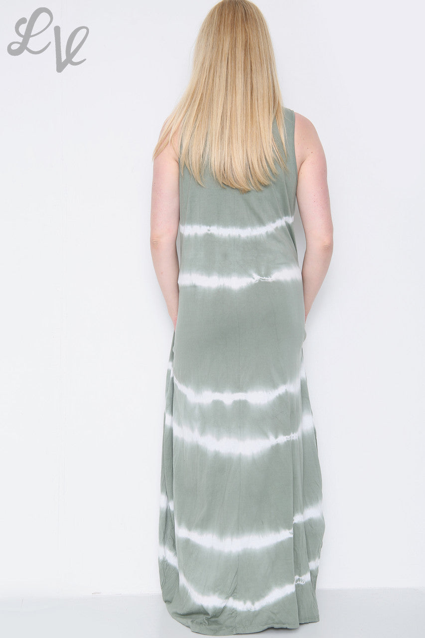 Ladies Tie Dye Maxi Dress Khaki Unit Price £9.99