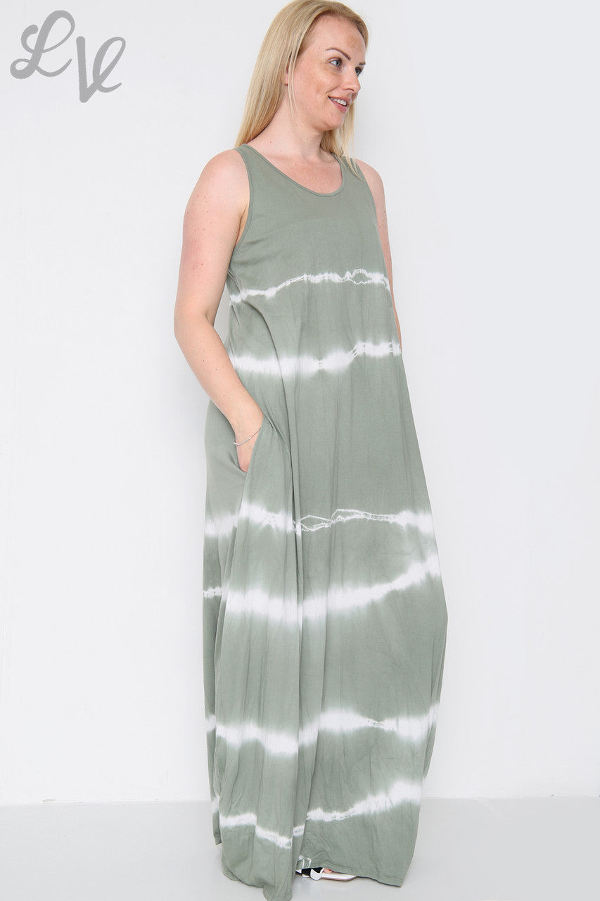 Ladies Tie Dye Maxi Dress Khaki Unit Price £9.99