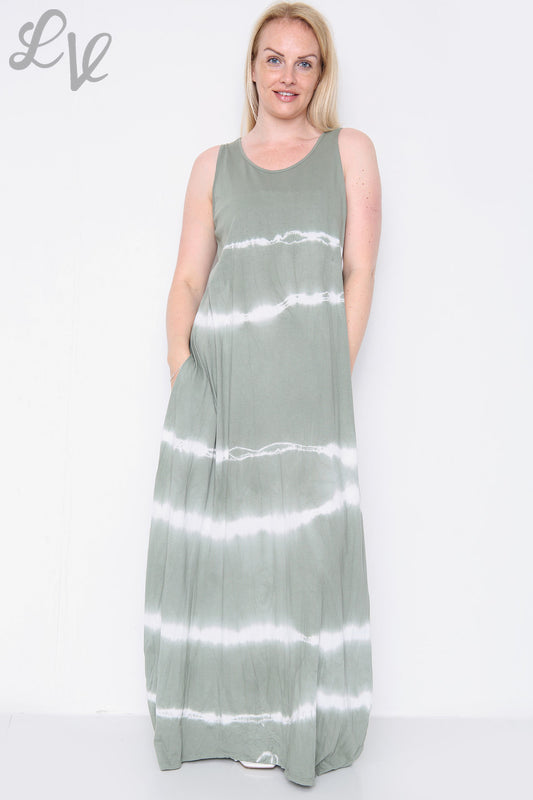 Dames Tie-Dye Maxi Jurk Khaki Stukprijs € 9,99