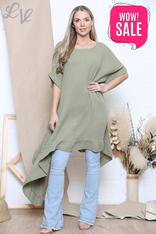 Dames Fluwelen Gedrapeerde Tuniektop Khaki