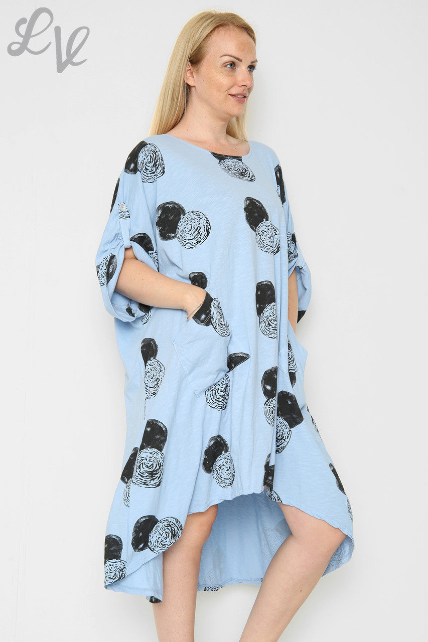 Dames cirkelprint jurk spijkerstof eenheidsprijs €10,99