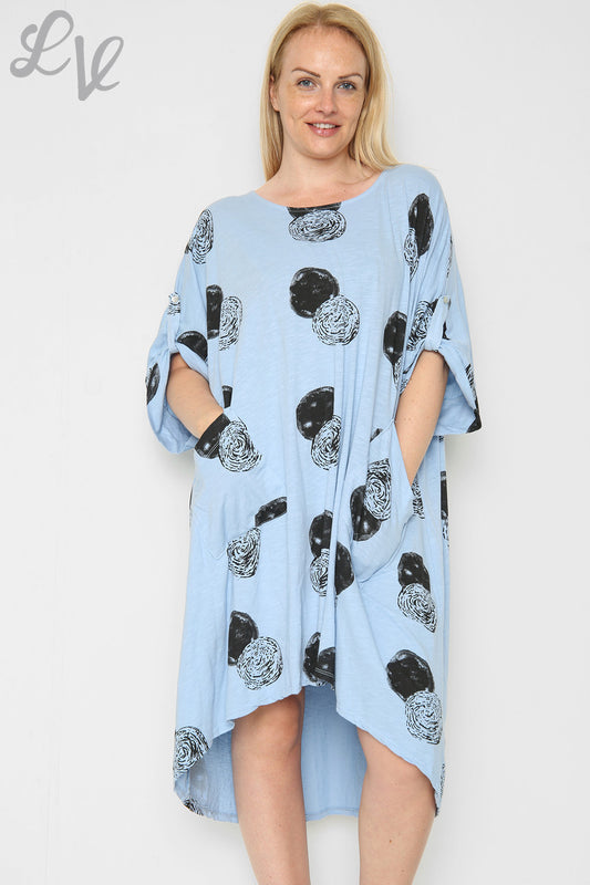Dames cirkelprint jurk spijkerstof eenheidsprijs €10,99