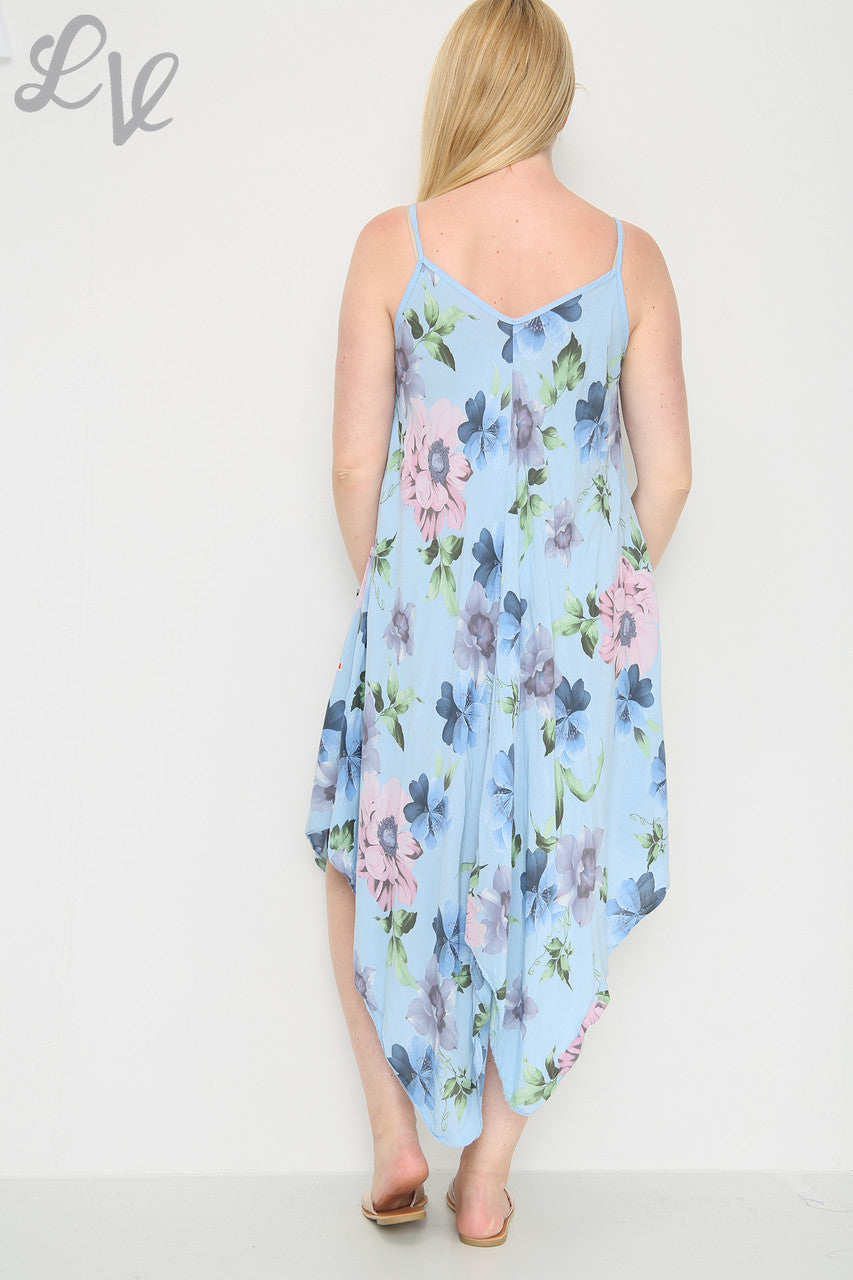 Dames bloemenprint strappy jurk lichtblauw per stuk £8.99