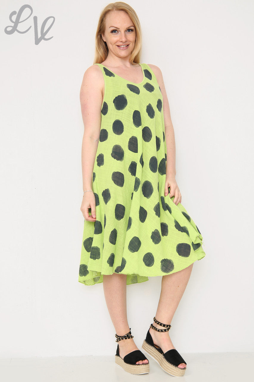Dames Spotty Swingjurk Lime Stukprijs €11,99
