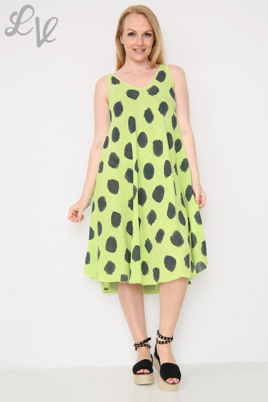 Dames Spotty Swingjurk Lime Stukprijs €11,99