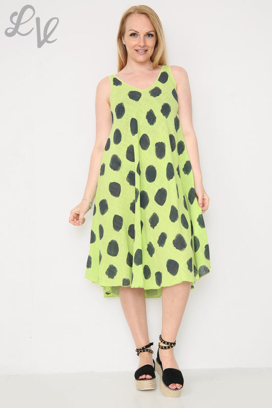 Dames Spotty Swingjurk Lime Stukprijs €11,99