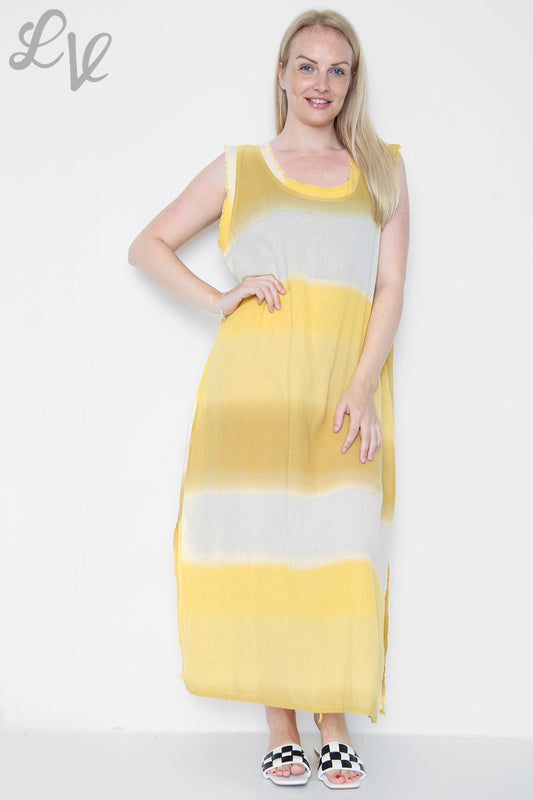 Dames Ombre Mouwloze Jurk Mosterd Prijs per eenheid £ 14,99