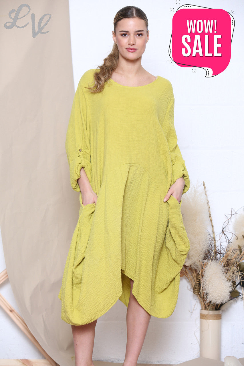 Ladies Relaxed Draped Dress Tunic Top Mustard