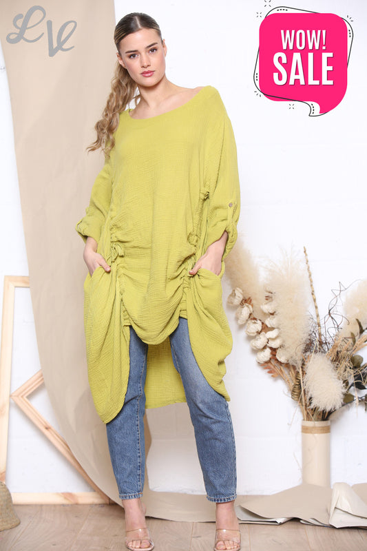 Dames Tuniek Top Jurk met Trekkoordzoom Mosterd