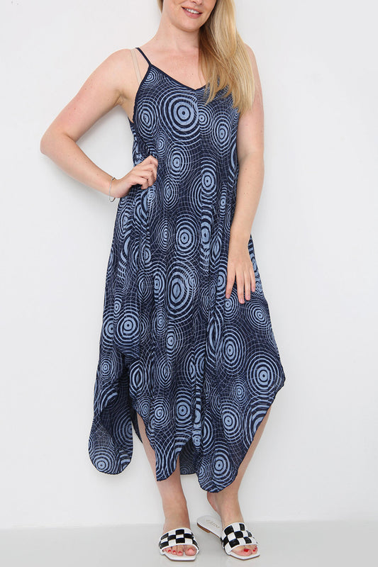 Dames Jurk met Geometrische Print en Dunne Bandjes Marineblauw