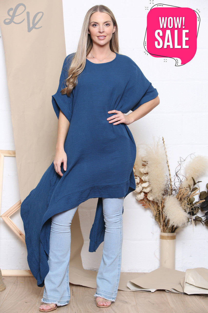 Ladies Floaty Draped Tunic Top Navy