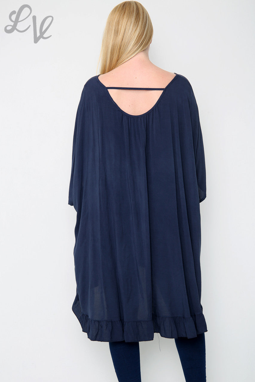Dames Effen Wijdvallende Top Marineblauw Stukprijs WAS € 10,99 NU € 7,99