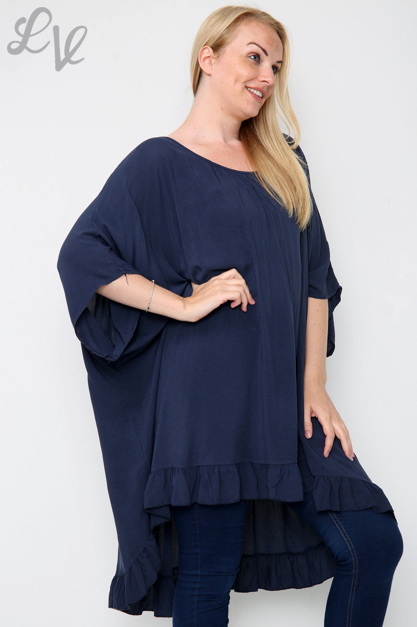 Dames Effen Wijdvallende Top Marineblauw Stukprijs WAS € 10,99 NU € 7,99