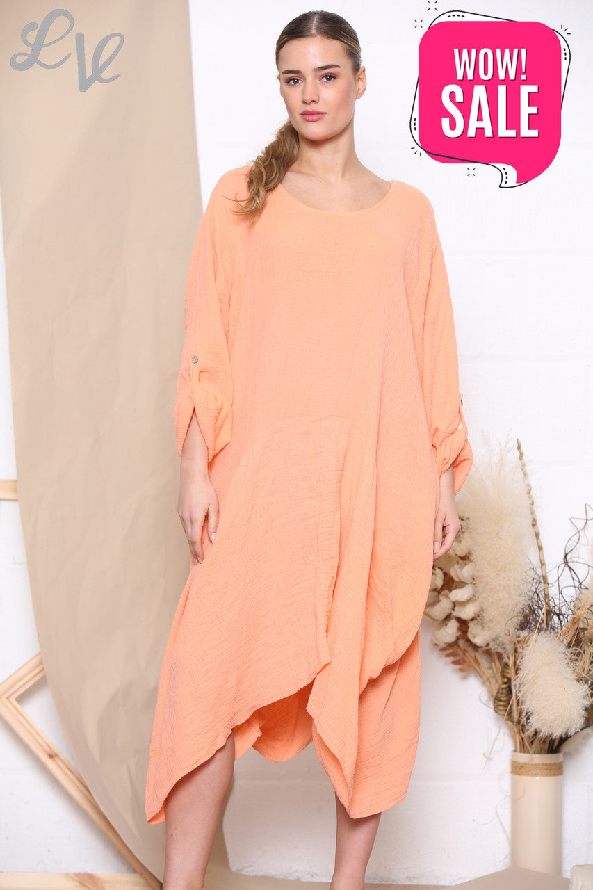 Ladies Relaxed Draped Dress Tunic Top Orange