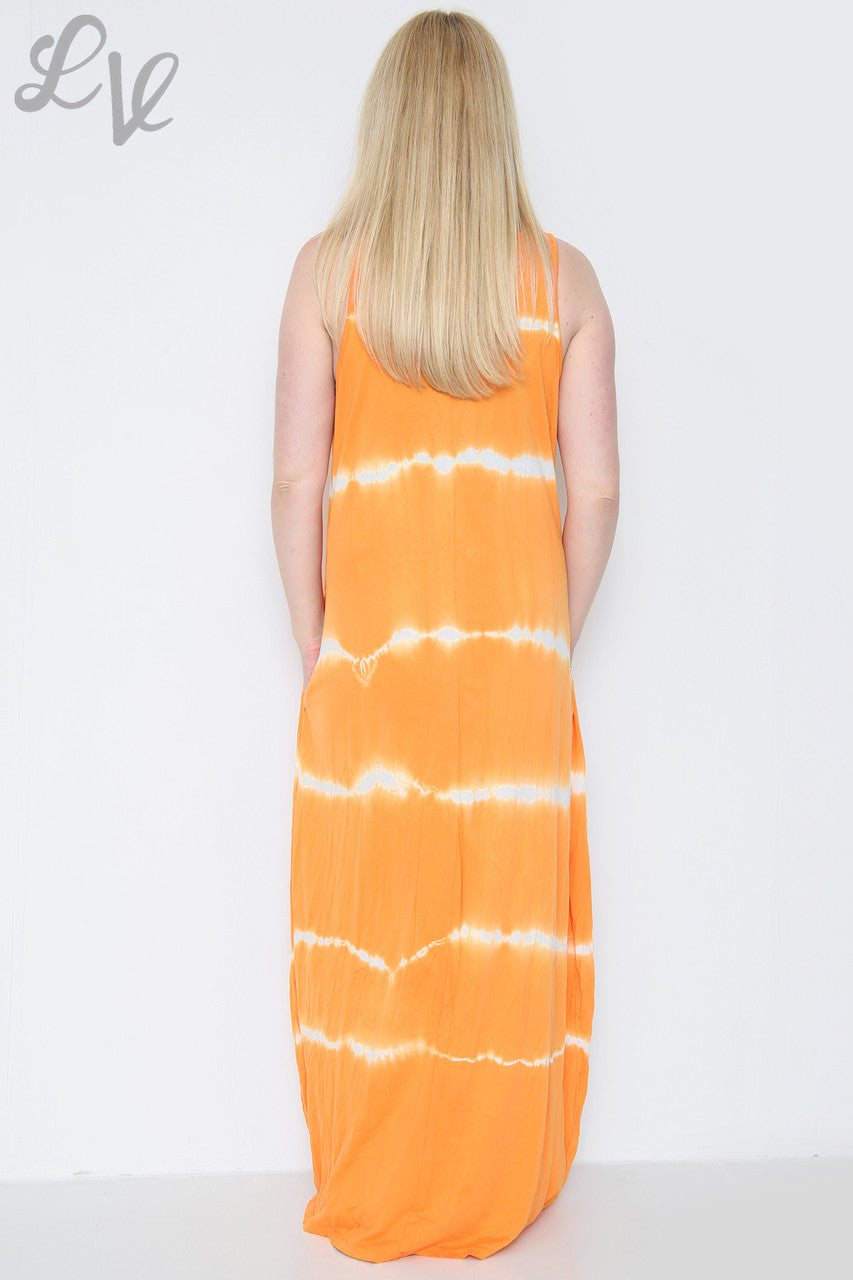 Ladies Tie Dye Maxi Dress Orange Unit Price £9.99