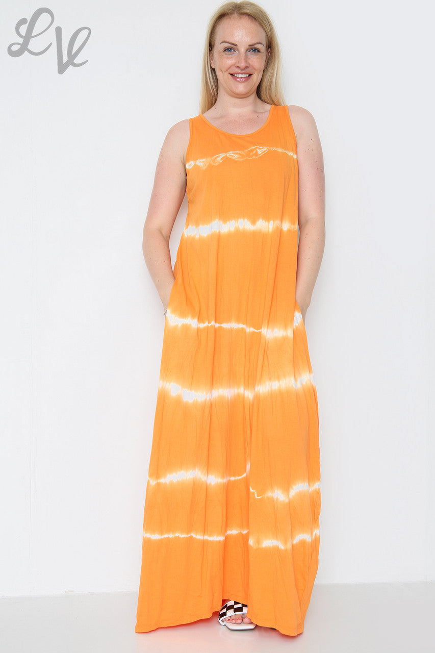 Ladies Tie Dye Maxi Dress Orange Unit Price £9.99