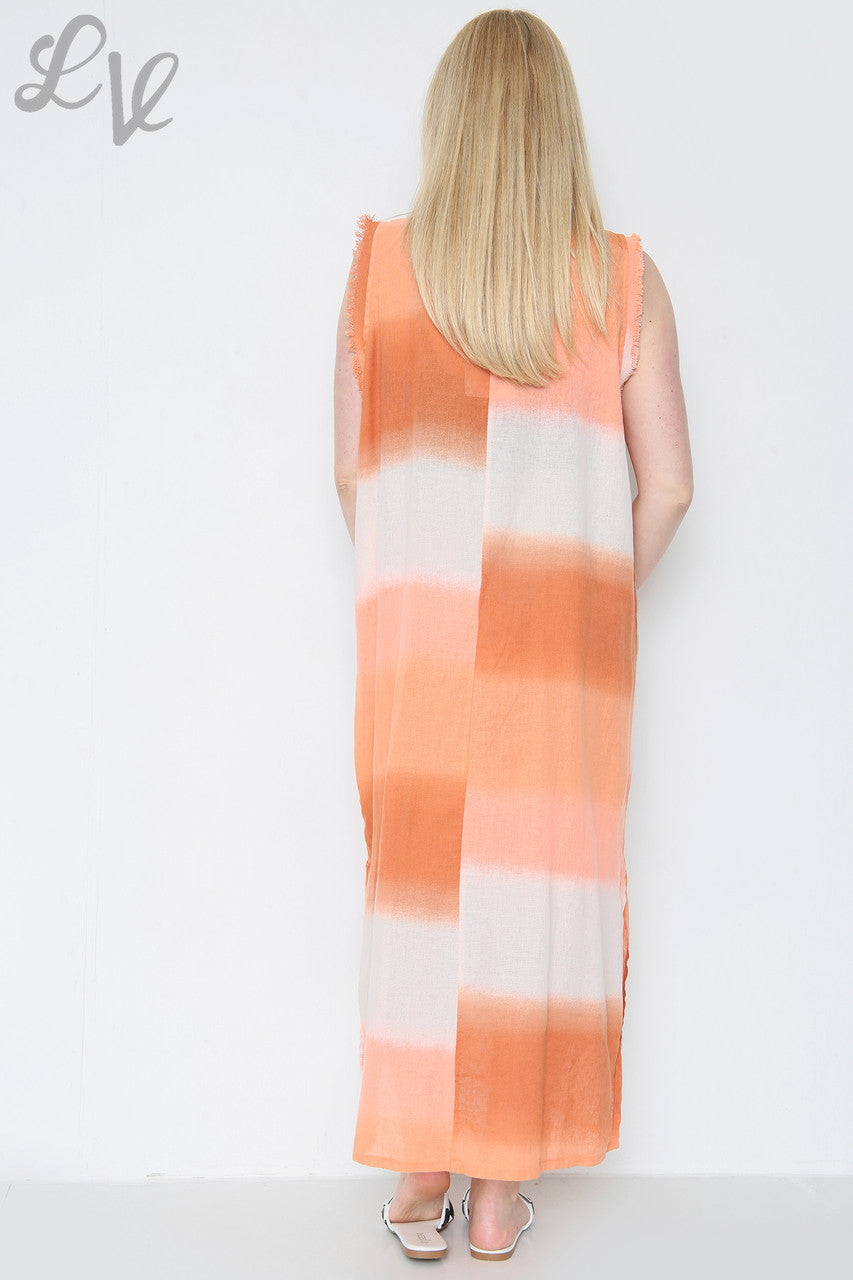 Dames Ombre Mouwloze Jurk Oranje Stukprijs € 14,99