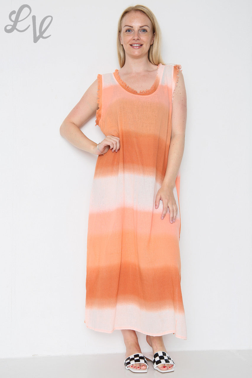 Dames Ombre Mouwloze Jurk Oranje Stukprijs € 14,99