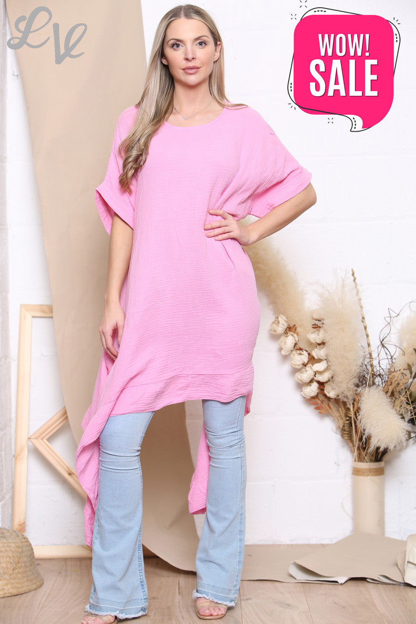 Ladies Floaty Draped Tunic Top Pink