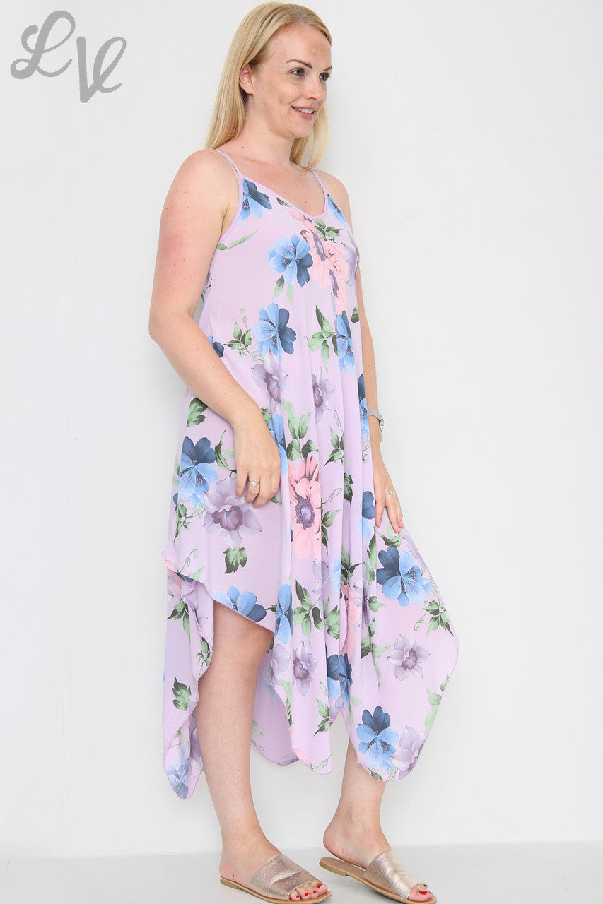 Ladies Flower Print Strappy Dress Purple Unit Price £8.99