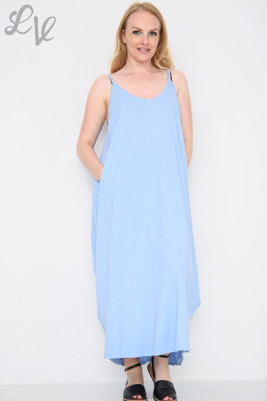 Dames strappy ballonjurk hemelsblauw eenheidsprijs £10,99