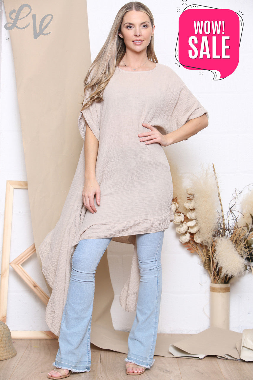 Ladies Floaty Draped Tunic Top Stone