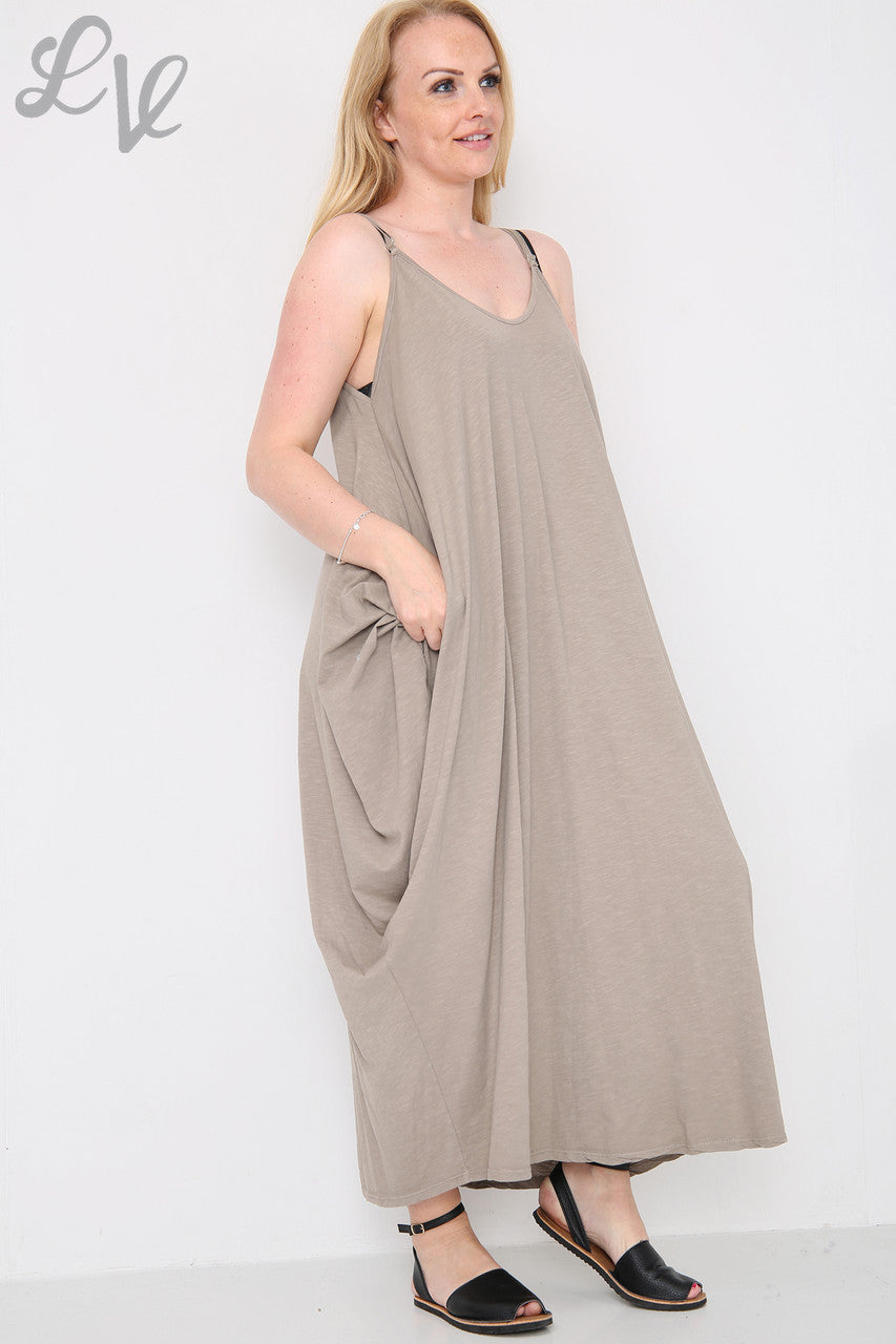 Dames Strappy Balloondress Taupe Prijs per eenheid €10.99