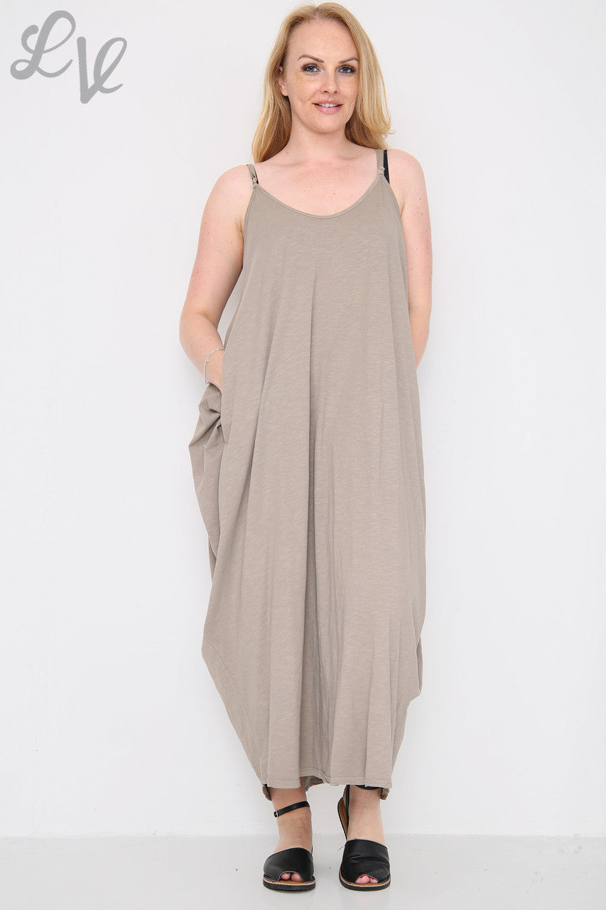 Dames Strappy Balloondress Taupe Prijs per eenheid €10.99