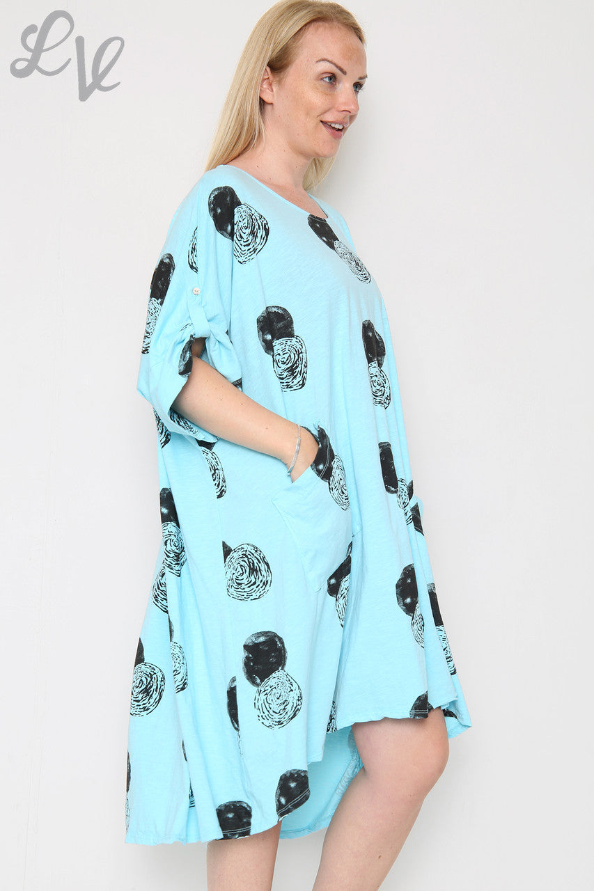 Ladies Circle Print Jurk Turkoois Prijs per stuk €10,99