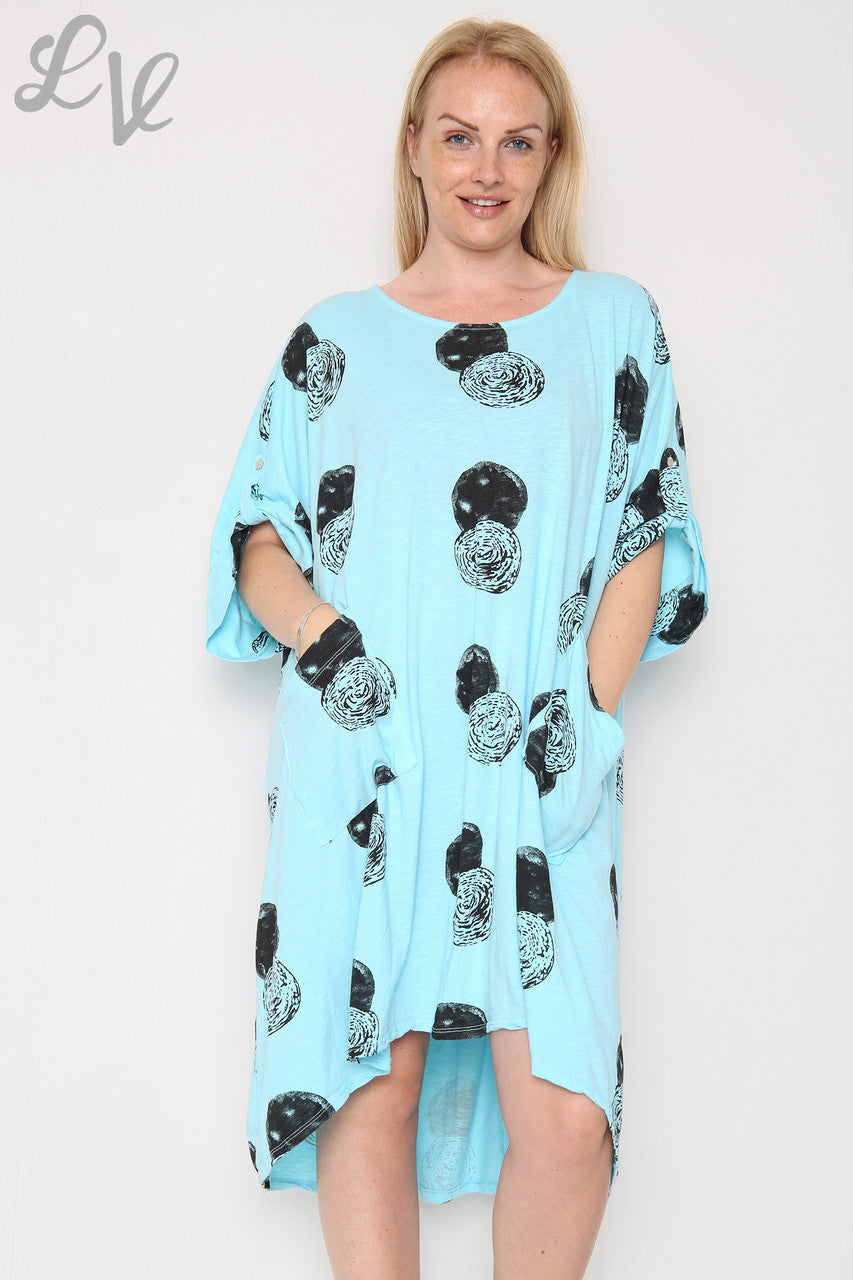 Ladies Circle Print Jurk Turkoois Prijs per stuk €10,99