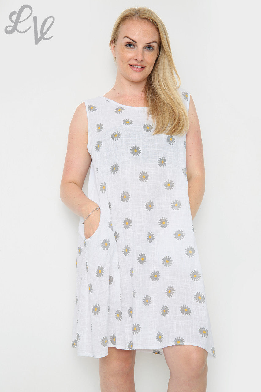 Dames Jurk Zonder Mouwen met Madeliefjesprint Wit Stukprijs € 10,99