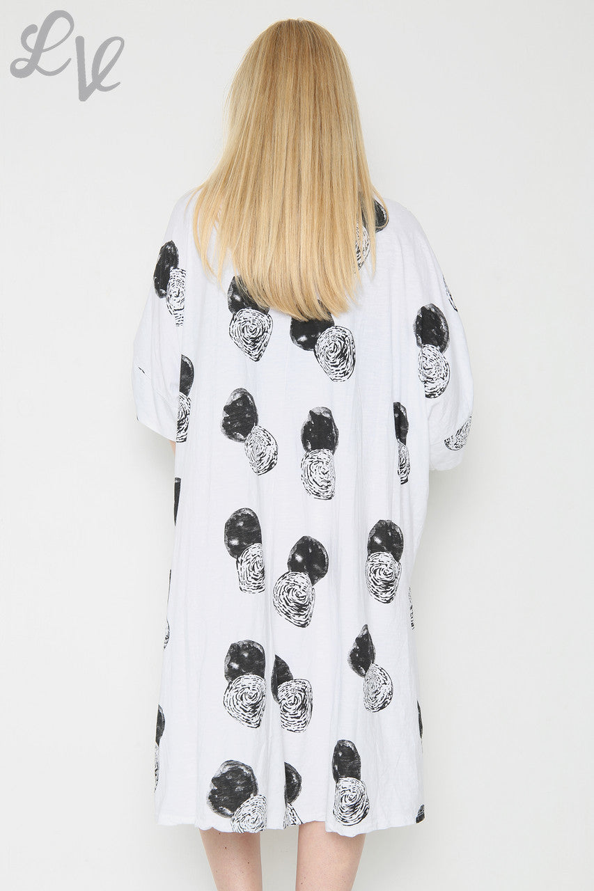 Dames Cirkel Print Jurk Wit Stukprijs € 10,99