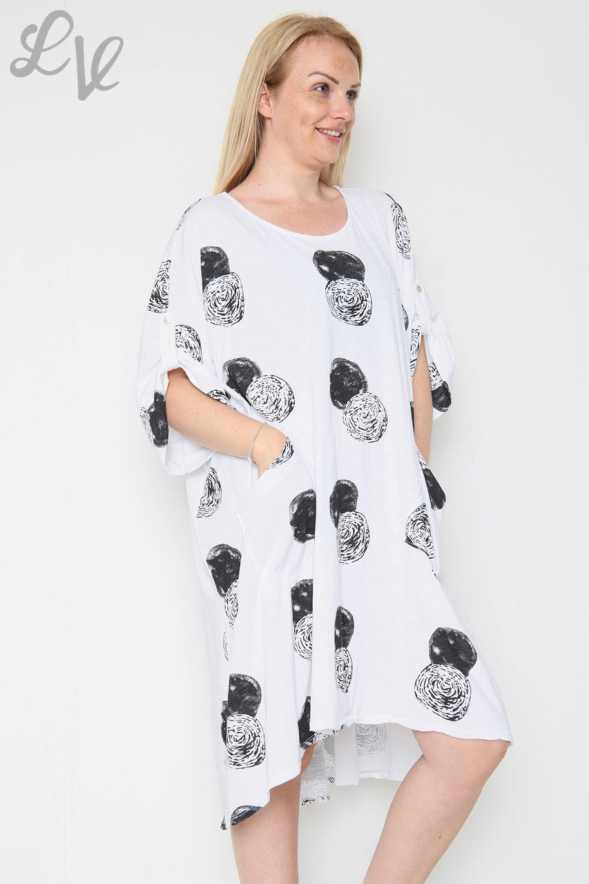 Dames Cirkel Print Jurk Wit Stukprijs € 10,99