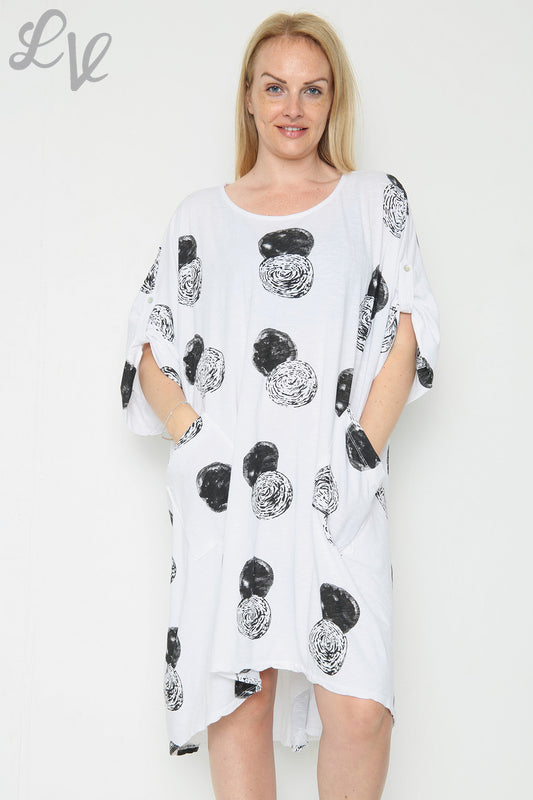 Dames Cirkel Print Jurk Wit Stukprijs € 10,99