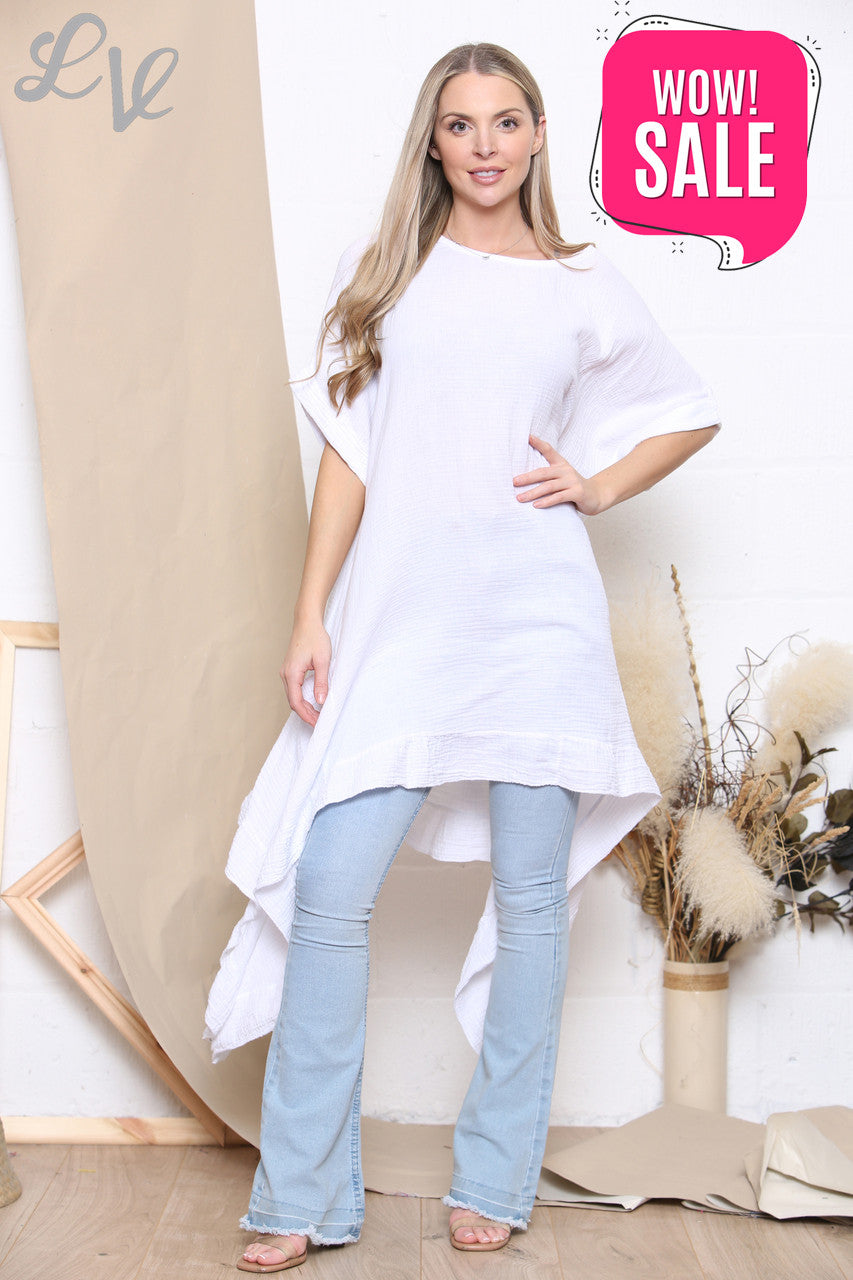 Ladies Floaty Draped Tunic Top White