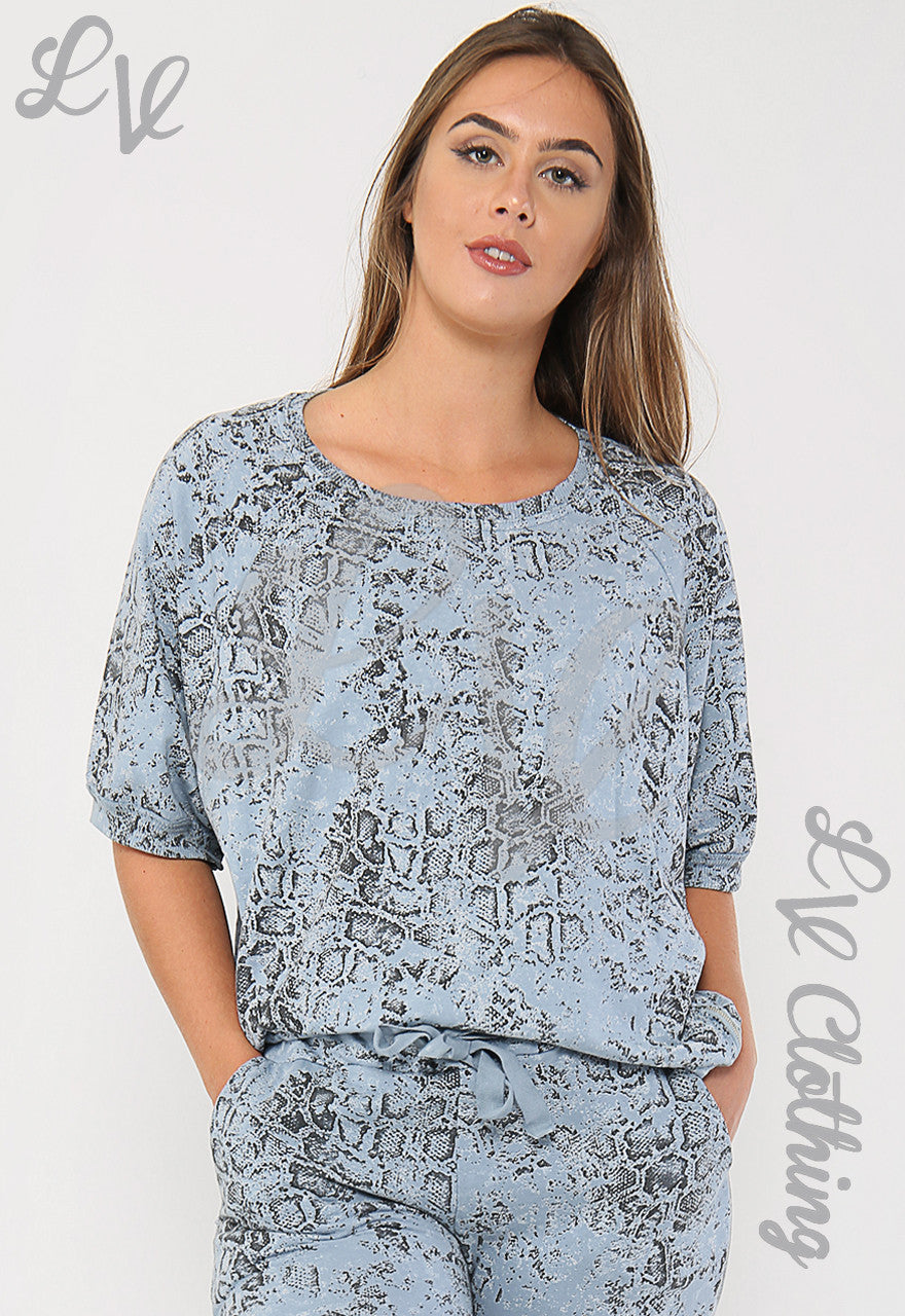 Ladies Snake Print Lounge Sweatshirt Denim - Unit Price £9.99