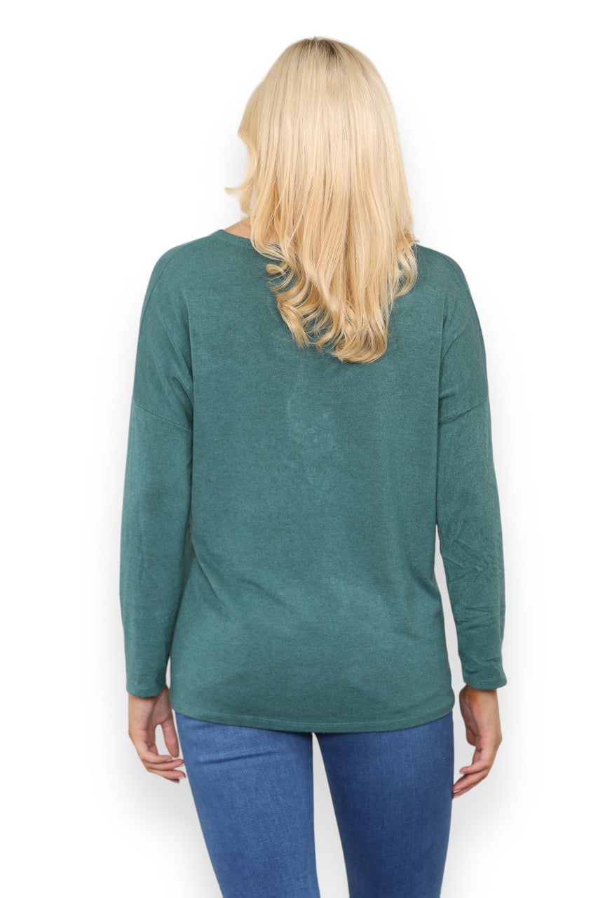 PLAIN BUTTON FRONT CARDIGAN TOP GREEN